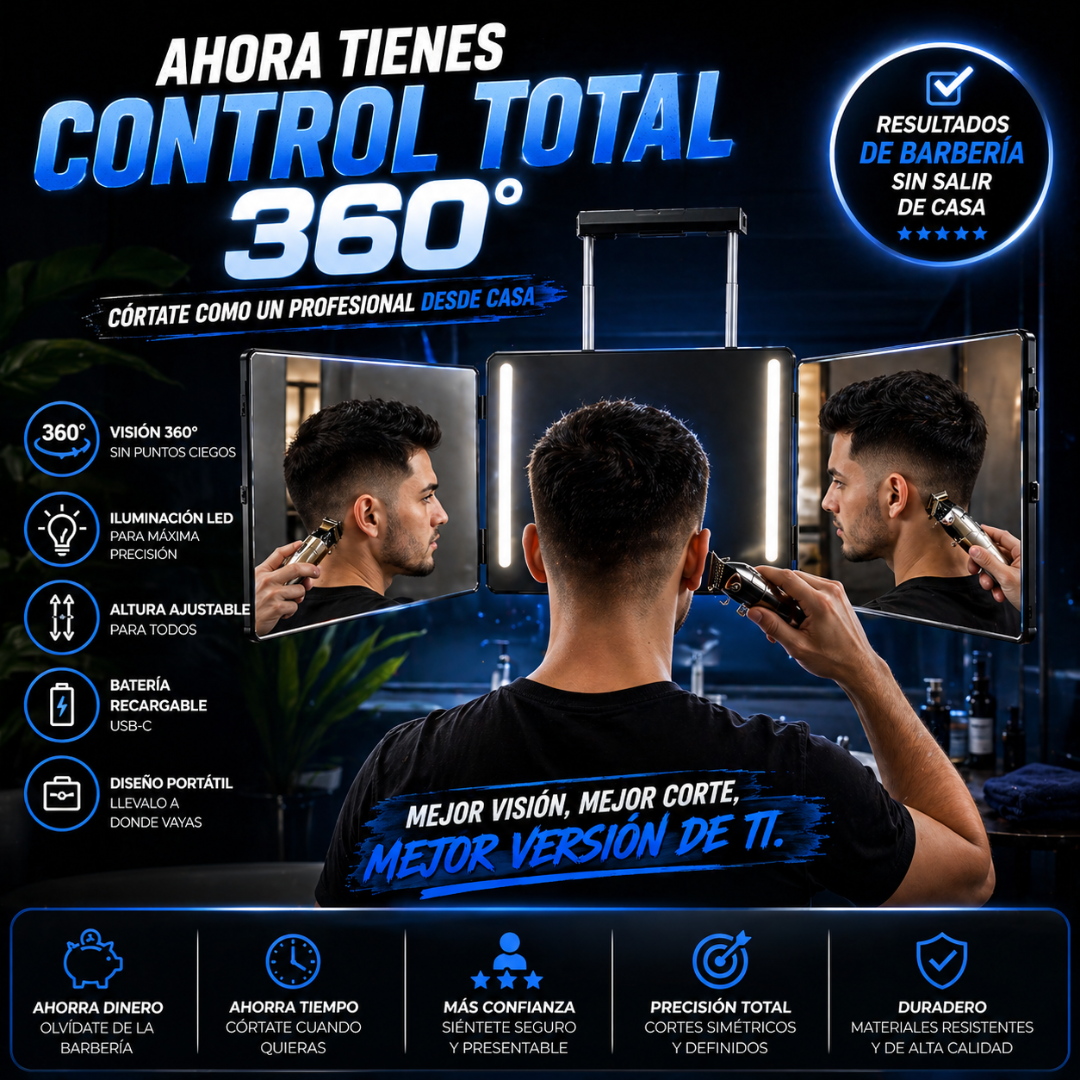 👉 Resultados de barbería desde casa con visión 360° real - Espejo Triptico 360