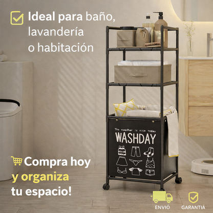 Organizador de Baño con Cesto para Ropa Sucia | Estante Metálico Multifunción