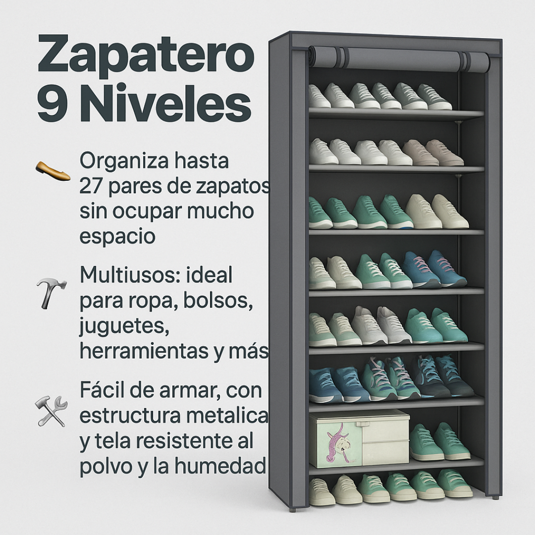 Zapatero 9 Niveles |  Organiza hasta 27 pares de zapatos y más…